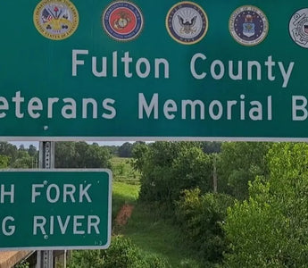 The South Fork River Sign over the Veterans Memorial Bridge in Salem, AR