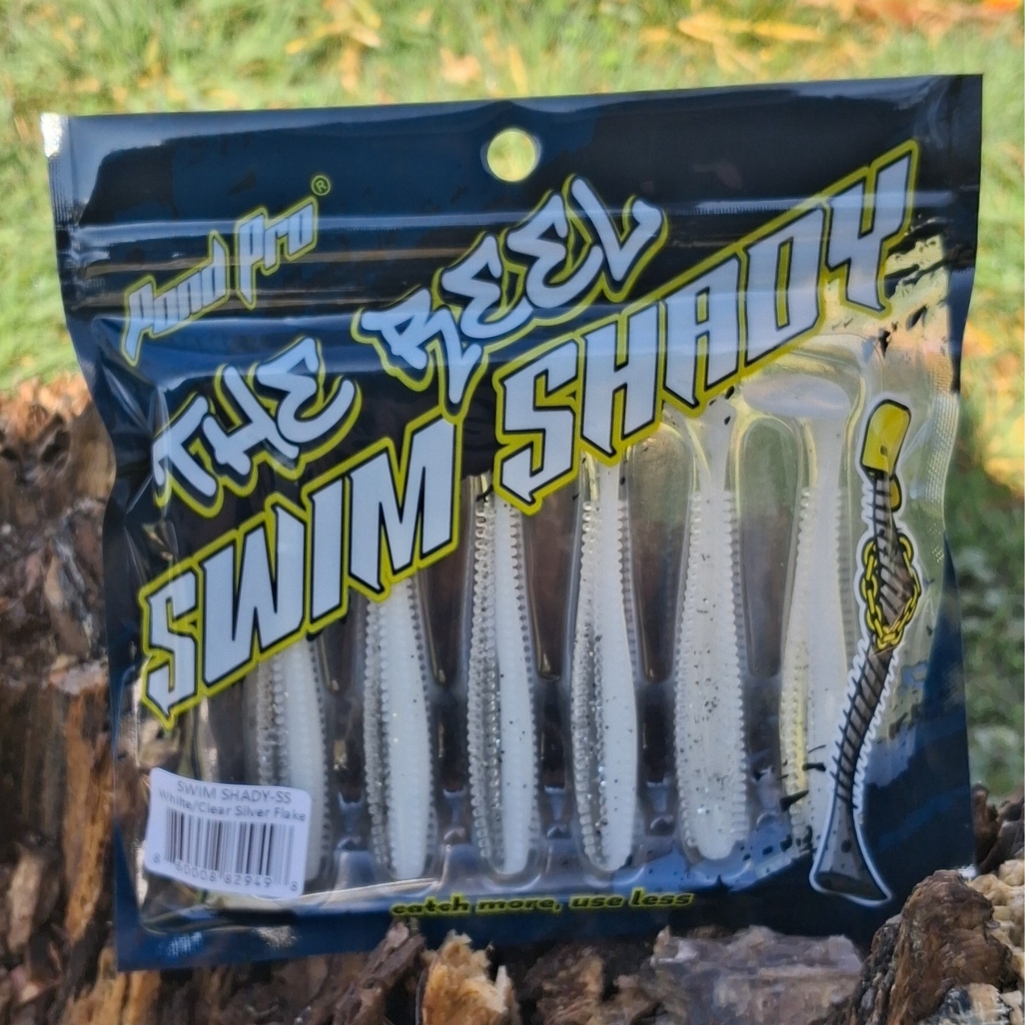 Swim Shady™️- White/Clear Silver Flake Reusable Soft Plastics – Pond Pro® Baits