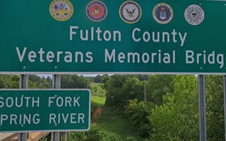 The South Fork River Sign over the Veterans Memorial Bridge in Salem, AR