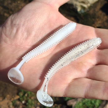 Swim Shady™️- White/Clear Silver Flake Reusable Soft Plastics – Pond Pro® Baits