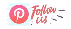 Pinterest logo with 'Follow Us' text on a light blue background